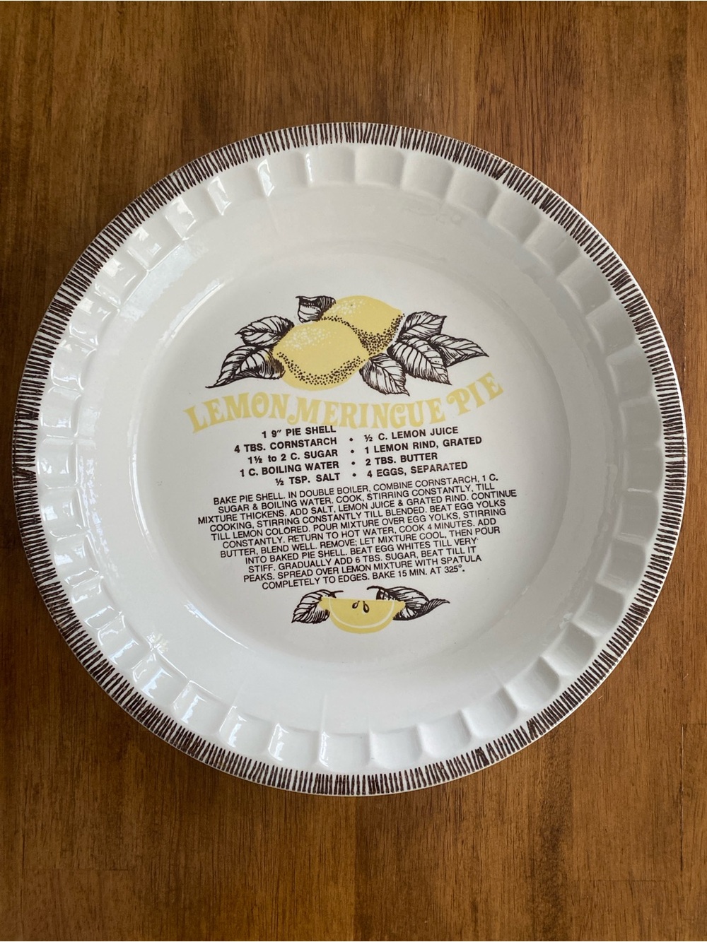 Royal China Jeannette Lemon Meringue Pie Recipe Plate 11” Deep Dish Ceramic USA